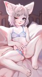 anthro breasts clothing clothing_aside eye_scar facial_scar female fur genitals hair loli looking_at_viewer masturbation nipples one_eye_closed open_mouth panties panties_aside pussy pussy_rubbing rubbing_pussy scar small_breasts smile smiling_at_viewer solo spread_legs spreading tail teeth underwear underwear_aside white_body young young_anthro young_female m1lkrexxx domestic_cat felid feline felis mammal absurd_res digital_media_(artwork) hi_res