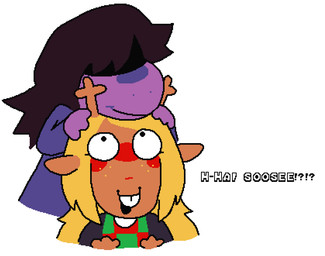 anthro antlers black_clothing black_shirt black_topwear blonde_hair blue_clothing blue_jacket blue_topwear blush brown_body brown_ears brown_hair buckteeth checkered checkered_clothing checkered_sweater checkered_topwear chin_on_head closed_smile clothing constricted_pupils dot_pupils duo female female/female flustered freckles hair hair_over_eyes hand_on_head head_on_head horn jacket long_hair looking_up mouth_closed open_mouth open_smile pattern_clothing pattern_sweater pattern_topwear pupils purple_body red_nose shirt simple_background small_pupils smile sweater sweater_vest teeth text topwear vest white_background wide_eyed asepriterico deltarune undertale_(series) noelle_holiday susie_(deltarune) deer mammal new_world_deer reindeer scalie 2024 digital_media_(artwork) pixel_(artwork)