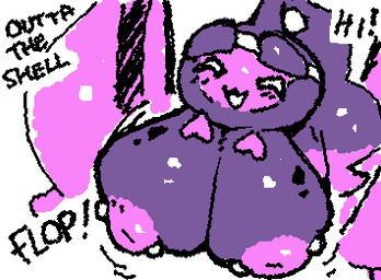 areola armless big_breasts black_text blush blush_lines breasts exclamation_point female floating front_view greeting hanging_breasts heart_symbol huge_breasts legless limbless motion_lines motion_onomatopoeia multicolored_body nipple_piercing nipples noseless not_furry onomatopoeia open_:3 open_mouth open_smile piercing puffy_nipples purple_areola purple_body purple_breasts purple_heart purple_nipples simple_background smile solo sound_effects squigglevision talking_to_viewer text two_tone_body white_background white_eyes ligma_(artist) nintendo pokemon generation_9_pokemon legendary_pokemon pecharunt pokemon_(species) sphere_creature 2025 animated digital_media_(artwork) english_text flat_colors full-length_portrait low_res portrait wigglypaint_(artwork)