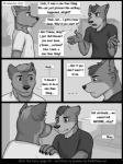 3:4 anthro canid canine canis clothing comic dialogue domestic_dog duo ellipsis english_text greyscale jackaloo male male/male mammal monochrome romantic romantic_couple text wolf