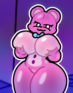anthro bedroom_eyes big_breasts bow_accessory breasts female holding_breast looking_at_viewer narrowed_eyes pink_body seductive solo thick_thighs white_eyes kitty_doodles lovedoll_toy_factory teddi_(gremlingrounded) bear mammal digital_drawing_(artwork) digital_media_(artwork) hi_res