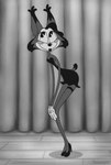 black_clothing black_footwear black_shoes clothing cosplay crossgender curtains floor footwear high_heels lips rubberhose shoes simple_background spotlight_beam theater toony wood wood_floor betty_boop_(series) paramount_pictures bax_the_lynx betty_boop felid feline felis lynx mammal greyscale hi_res monochrome