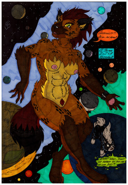 4_toes 5_fingers abs ambiguous_feral ambiguous_gender anthro areola athletic athletic_anthro athletic_female biped border breasts claws cosmic_background digitigrade duo feet female female_anthro feral fingers fur galaxy genitals hair hindpaw jewelry markings moon navel necklace nipples nude pawpads paws planet quadruped simple_background space space_background spots spotted_body spotted_fur star surprised tail text toe_claws toes toned_belly toned_female vulva white_border cougar_leon marvel autumn_williams hysteria_klyntar alien humanoid hyena klyntar lagomorph leporid mammal rabbit spotted_hyena symbiote werecreature werehyena 2025 absurd_res english_text hi_res marker_(artwork) traditional_media_(artwork)