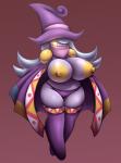 areola big_areola big_breasts big_nipples blue_hair breasts cloak clothed clothing female hair hat headgear headwear huge_areola huge_nipples kerchief nipples not_furry red_background short_stack simple_background solo topless witch_hat yellow_areola yellow_eyes yellow_nipples elfdrago kirby:_canvas_curse kirby_(series) nintendo drawcia humanoid hi_res