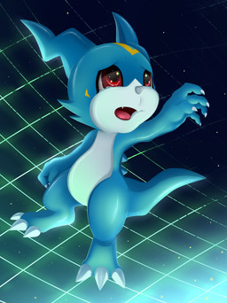 3_toes 5_fingers ambiguous_gender anthro black_background blue_body blue_horn blue_spikes blue_tail bodily_fluids claws crying digitigrade facial_horn facial_markings featureless_crotch feet finger_claws fingers head_markings horn markings multicolored_body nose_horn open_mouth orange_markings reaching red_eyes red_tongue sad simple_background solo spikes spikes_(anatomy) standing tail tears teeth toe_claws toes tongue white_body white_claws meraence bandai_namco digimon digimon_(species) veemon 2014 absurd_res hi_res