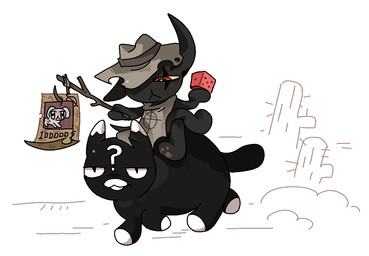:3 :< anthro biped black_body black_eyes black_fur bored bottomless bottomless_anthro bottomless_male cactus clothed clothing cowboy cowboy_hat dice duo facial_markings facial_scar feral frown fur hat head_markings headgear headwear holding_dice holding_object holding_stick kerchief kerchief_only long_tail looking_at_another looking_down lying male male_anthro male_feral markings mostly_nude narrowed_eyes neckerchief neckerchief_only neckwear noseless on_back one_eye_obstructed pawpads plant quadruped question_mark red_eyes round_tail scar simple_background stick tail topwear topwear_only wanted_poster slugslugggg mewgenics gambit_(mewgenics) zodiac_(mewgenics) domestic_cat felid feline felis mammal tuxedo_cat 2026 colored digital_drawing_(artwork) digital_media_(artwork) full-length_portrait portrait shaded
