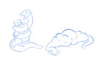 abdominal_bulge anthro anthro_prey body_outline coiling diaper duo face_imprint female feral feral_pred fully_inside imprint male open_mouth serpentine sleeping sleeping_pred vore myoti bear mammal reptile scalie snake blue_and_white hi_res monochrome