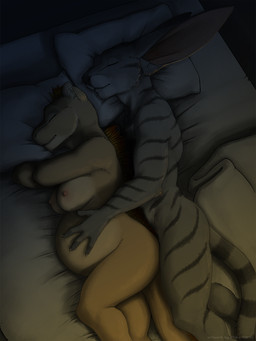 4_fingers anthro bed big_ears breasts claws cuddling duo female finger_claws fingers fur furniture high-angle_view lying male nipples nude nude_anthro nude_female nude_male on_bed pregnant pregnant_anthro pregnant_female sleeping spooning stripes tail ipoke mythology antar tankana dragon felid furred_dragon furred_scalie hybrid lion mammal mythological_creature mythological_scalie pantherine scalie si'itiae 2026 3:4 digital_media_(artwork) hi_res