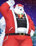 anthro bell belly belly_peeking_out belt christmas_clothing christmas_headwear clothing fur hat headgear headwear holidays male overweight santa_hat smile snow solo white_body white_fur ruoain christmas lifewonders live_a_hero yohack canid canine canis domestic_dog mammal nordic_sled_dog samoyed spitz hi_res