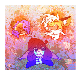 anthro bodily_fluids border brown_body brown_fur brown_hair crying female fluffy fluffy_chest fur group hair hands_together hands_together_elbows_apart inner_ear_fluff male purple_hair screaming tan_body tan_fur tears text trio tuft white_border white_hair toasterstein_(artist) klinck toasterstein ailurid domestic_cat felid feline felis mammal red_panda siamese absurd_res album_cover cover english_text headshot_portrait hi_res portrait