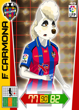 action_pose anthro clothed clothing female fur pose soccer soccer_jersey solo sport white_body white_fur jbm_ezxp laliga levante_ud fuyuko_carmona canid canine canis domestic_dog mammal nordic_sled_dog samoyed spitz hi_res