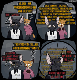 4_panel_comic 5_fingers accessory annoyed anthro big_ears biped black_body black_bottomwear black_clothing black_ears black_eyebrows black_fur black_hair black_pants black_shirt black_topwear bottomwear brown_ear_tips brown_nose button_(fastener) cheek_tuft claws clock clothing cross-popping_vein detailed_background dialogue dipstick_ears doorway double_facepalm duo ear_markings ear_piercing ellipsis excited exclamation_point eyebrow_through_hair eyebrows eyelashes eyewear facepalm facial_tuft fangs femboy finger_claws fingers fist fur glasses gloves_(marking) gold_(metal) gold_button_(fastener) gold_glasses gold_jewelry hair hand_on_face hands_behind_back happy head_tuft humor inner_ear_fluff inside interrupted_speech jewelry looking_at_another looking_away male markings mole_(marking) multicolored_ears name_drop name_in_dialogue necktie open_mouth orange_body orange_ears orange_fur orange_hair orange_tail orange_text pants piercing pink_clothing pink_eyes pink_inner_ear pink_sclera pink_sweater pink_topwear pupils question question_mark raised_eyebrow raised_glasses rambling red_text rhetorical_question shirt slit_pupils snout sparkles sparkling_eyes speech_bubble standing suit suit_jacket sweater tail teeth text tongue topwear translucent translucent_hair translucent_text tuft uncomfortable vest wall_(structure) wall_of_text wearing_glasses white_body white_clothing white_eyes white_fur white_inner_ear_fluff white_markings white_necktie white_sclera white_suit white_suit_jacket white_topwear white_vest suitedwolfie balthy_(suitedwolfie) cain_(suitedwolfie) bat canid canine fox mammal red_fox true_fox wingless_bat 2026 artist_name character_name comic digital_drawing_(artwork) digital_media_(artwork) hi_res watermark