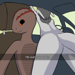 brown_body brown_scales butt car duo female fur grey_body grey_fur grey_hair hair male neck_tuft nude nude_anthro nude_female nude_male orange_eyes rear_view scales tail tuft vehicle meapling he_wants_to_order the_nature_of_predators fruda meap harchen_(the_nature_of_predators) lizard reptile scalie venlil_(the_nature_of_predators) 1:1 hi_res meme