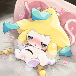 after_sex after_vaginal bed belly_eye blush blushing_profusely bodily_fluids censor_bar censored_genitalia censored_vulva cum cum_in_vagina cum_inside female female_humanoid furniture genital_fluids genitals half-closed_eyes hearts_around_body high-angle_view lying lying_on_bed multicolored_body narrowed_eyes on_back on_bed open_mouth pillow shaking solo steam tears three-quarter_view tremble_lines trembling two_tone_body vulva watery_eyes white_body yellow_body yes-no_pillow yes_pillow lucky777 nintendo pokemon generation_3_pokemon humanoid jirachi legendary_pokemon pokemon_(species) 1:1 2026 absurd_res cel_shading censored digital_drawing_(artwork) digital_media_(artwork) hi_res meme shaded