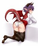 bent_over blush bodily_fluids bottomwear breasts butt clothed clothing female footwear hair horn humanoid_pointy_ears legwear looking_at_viewer panties pointy_ears purple_hair rear_view red_eyes shirt shoes short_hair simple_background skirt solo stockings sweat tail tail_under_skirt tail_upskirt thigh_highs topwear underwear upskirt white_background wings twrlare cygames granblue_fantasy mythology shingeki_no_bahamut grea_(shingeki_no_bahamut) animal_humanoid dragon dragon_humanoid horned_humanoid humanoid mythological_creature mythological_scalie scalie tailed_humanoid 2018