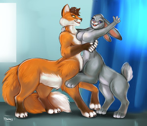 blue_eyes breasts countershading dancing duo featureless_breasts female fur grey_body grey_fur inside male male_taur orange_body orange_fur taurified white_body white_countershading white_fur yellow_eyes teh-evil-tigress disney zootopia judy_hopps werefox_(character) canid canid_taur canine canine_taur european_rabbit fox fox_taur lagomorph lagomorph_taur leporid leporid_taur mammal mammal_taur oryctolagus rabbit rabbit_taur taur 2025 absurd_res hi_res