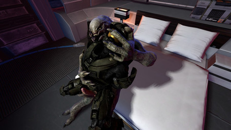 armor bed claws duo erection furniture genitals holding_partner male male/male nude penis sitting size_difference typoking1107 halo_(series) microsoft xbox_game_studios master_chief alien human mammal sangheili 16:9 3d_(artwork) digital_media_(artwork) widescreen