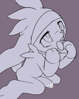 accessory anthro arm_tuft bent_legs big_ears big_eyes censored_genitalia censored_penis feral flaccid foreskin genitals headband humanoid_genitalia humanoid_penis kneeling long_ears looking_forward looking_up male open_mouth partially_retracted_foreskin penis scarf semi-anthro shoulder_tuft simple_background smile solo submissive submissive_male tail tail_tuft tongue tongue_out tuft manmosu_marimo nintendo pokemon generation_8_pokemon pokemon_(species) raboot censored monochrome