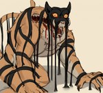 anthro blood blood_from_mouth blood_in_mouth bodily_fluids body_horror horror_(theme) looking_at_viewer male on_ground open_mouth sharp_teeth solo teeth wide_mouth zabavnaya dream_tiger_(govy9807) felid mammal monster pantherine tiger hi_res