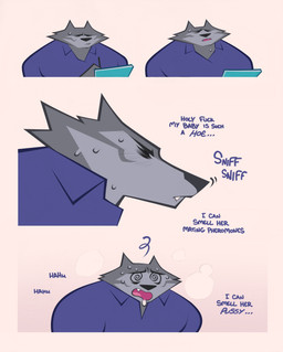 anthro bodily_fluids drooling explicit_text holding_note_pad male offscreen_character profanity saliva sniffing solo sweat sweatdrop text thoughts fangdangler bimbo_deer wolf_daddy_(fangdangler) canid canine canis deer mammal wolf absurd_res comic english_text hi_res