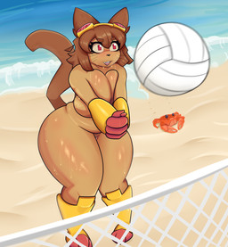 anthro beach breasts female solo sport volleyball gameoverse glitch_productions kit_bodega felid feline mammal kit_(disambiguation) hi_res