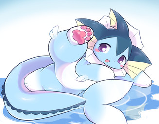 4_toes ambiguous_anthro ambiguous_gender anthro big_tail biped blue_body blue_skin blue_tail blush blush_stickers chibi ear_fins featureless_crotch feet fin frill_(anatomy) front_view gloves_(marking) head_fin hindpaw huge_tail kemono leg_markings looking_at_viewer lying markings multicolored_body multicolored_skin neck_frill nude nude_ambiguous nude_anthro on_side open_mouth pawpads paws pink_pawpads puddle purple_eyes raised_leg semi-anthro simple_background socks_(marking) solo tail tail_fin toes two_tone_body two_tone_skin water white_body white_skin unimaru nintendo pokemon aquatic eeveelution generation_1_pokemon mammal pokemon_(species) vaporeon 2024 colored digital_media_(artwork) full-length_portrait hi_res portrait shaded