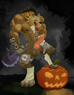 abs animal_genitalia animal_penis anthro armor axe balls battle_axe between_toes biceps big_muscles big_penis black_nipples body_hair bracers canine_genitalia canine_penis claws collar erection fangs fantasy_axe fantasy_weapon feet food foot_wraps fruit genitals hand_on_penis holidays knot male melee_weapon muscular muscular_anthro muscular_male nipple_piercing nipples nude pecs penis piercing plant pumpkin simple_background solo spiked_axe spiked_collar spikes teeth toes tongue tongue_out weapon wraps theunderdog blizzard_entertainment halloween heroes_of_the_storm hogger gnoll hyena mammal spotted_hyena 2016 hi_res