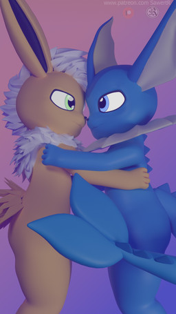 anthro blue_body blue_eyes duo fur green_eyes male male/male nude simple_background tail white_body white_fur sawert nintendo pokemon greg_(sawert) jack_(sawert) eeveelution generation_1_pokemon jolteon pokemon_(species) vaporeon 2025 3d_(artwork) 9:16 blender_(artwork) blender_cycles_(artwork) digital_media_(artwork) hi_res