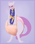 2024 4:5 absurd_res ambiguous_gender anthro asian_clothing blush bodily_fluids clothing diaper east_asian_clothing embarrassed feces generation_1_pokemon genital_fluids hi_res huge_diaper hyper_soiling hyper_wetting legendary_pokemon martial_arts_style_mewtwo messy_diaper mewtwo nintendo one_eye_closed pokemon pokemon_(species) qoat simple_background soiling solo urine wet_diaper wetting