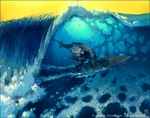 anthro bottomwear clothing curl male outside sea shorts solo surfboard surfer surfing tail vehicle water watercraft wave amara_telgemeier mammal mustelid otter sea_otter 2007 source_request