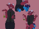 anthro assisted_exposure balls blue_body blue_eyes blue_scales claws clothed clothing duo genitals green_eyes heart_eyes heart_symbol horn instant_erection jewelry male pantsing penis red_body red_scales scales surprised_expression undressing undressing_another lugen_kobold lugen kobold scalie hi_res