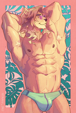 abs anthro armpit_hair biceps body_hair bulge clothed clothing detailed_background detailed_bulge eyewear flexing genital_outline hands_behind_head looking_at_viewer male muscular muscular_male navel nipples pecs penis_outline pubes solo speedo sunglasses swimwear topless hyaku_inu epic_games fortnite kingston_(fortnite) felid lion mammal pantherine absurd_res hi_res