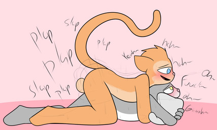 ambiguous_penetration anthro anthro_on_anthro anthro_penetrated anthro_penetrating anthro_penetrating_anthro balls blue_eyes blush bouncing_balls contact_onomatopoeia different_sound_effects duo fur genitals grey_body grey_fur hug hugging_object hugging_pillow impact_onomatopoeia interspecies looking_down looking_up male male/male male_on_bottom male_on_top male_penetrated male_penetrating male_penetrating_male moan motion_lines nude on_bottom on_top onomatopoeia orange_body orange_fur penetration pillow pink_nose plap profanity raised_tail sex side_view slap_(sound_effect) sound_effects tail tan_balls tan_body tan_fur text thrusting white_body white_fur yellow_eyes mr_rottson henry_(mrrottson) kathy_(mrrottson) domestic_cat felid feline felis hare lagomorph leporid mammal 2020 english_text hi_res