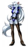2012 anthro belt biped blue_eyes boots bracelet breasts butt canid canine canis chest_tuft clothed clothing crossgender female footwear fur grey_body grey_fur hair hi_res high_heeled_boots high_heels inumania jewelry legwear long_hair mammal nipple_outline pretty_cure shoes simple_background smile_pretty_cure solo standing thigh_boots thigh_highs tuft white_background white_hair wolf wolfrun