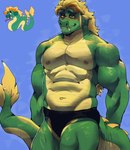 anthro anthrofied blonde_hair clothed clothing fangs fin front_view green_body green_scales hair male muscular muscular_anthro muscular_male pecs scales shirtless solo speedo speedo_only swimwear tail tail_fin teeth topless topless_anthro topless_male makota_toh indigo_park mythology finley_the_sea_serpent aquatic_dragon dragon elapid_(snake) marine mythological_creature mythological_scalie reptile scalie sea_serpent sea_snake snake absurd_res hi_res