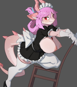 anthro areola big_breasts biped breasts claws clothed clothed_anthro clothed_female clothing female fingers front_view garter_belt_leggings gloves hair handwear horn looking_at_viewer maid_uniform nipples non-mammal_breasts non-mammal_nipples simple_background smile solo standing tail thick_thighs uniform flowerpigeon73 mythology lira_(cyberkaps) dragon mythological_basilisk mythological_creature mythological_scalie scalie absurd_res hi_res