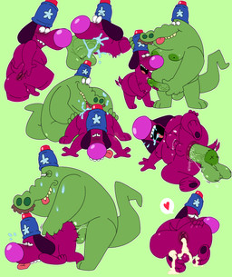 abdominal_bulge anal anal_penetration animal_genitalia anthro anthro_on_anthro anthro_penetrated anthro_penetrating anthro_penetrating_anthro anus aroused aroused_by_another aroused_face aroused_male aroused_smile belly blush blush_lines bodily_fluids bulge butt butt_grab clothing cum cum_in_ass cum_inside disembodied_genitalia disembodied_penis duo ejaculation facial_hair genital_fluids genitals green_body hand_on_butt hand_on_penis hat headgear headwear heart_symbol humanoid_genitalia larger_male licking liquid looking_at_another looking_at_partner looking_at_partner's_penis looking_back male male/male male_penetrated male_penetrating male_penetrating_male masturbation moobs mustache narrowed_eyes nipples one_eye_closed oral overweight overweight_anthro overweight_male penetration penile penile_penetration penis police police_hat police_officer precum presenting presenting_hindquarters purple_body raised_tail rear_view rimming saliva saliva_string sex sheath simple_background siren_(apparatus) size_difference slightly_chubby slightly_chubby_anthro slightly_chubby_male small_tail smaller_male smaller_penetrated spread_anus spread_legs spreading surprised sweat sweatdrop tail thick_tail tongue tongue_out vein veiny_penis hwantsarts cartoon_network chowder_(series) officer_grinder sergeant_hoagie alligator alligatorid canid canine canis crocodilian domestic_dog mammal reptile scalie absurd_res hi_res