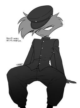 anthro asian_clothing clothed clothing east_asian_clothing gakuran japanese_clothing japanese_school_uniform male multi_arm multi_eye multi_limb school_uniform simple_background solo text uniform white_background enaic31 hazbin_hotel hellaverse arackniss_(hazbin_hotel) arachnid arthropod demon spider absurd_res hi_res japanese_text monochrome translation_request
