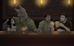 anthro bar beard beverage container cup drinking_glass eyewear facial_hair female glass glass_container glass_cup group hair hand_holding lamp male size_difference smile sunglasses wine_glass kirkir chick_(gabrielofcreosha) jasmine_miller canid canine canis felid human humanoid mammal pantherine tiger wolf 2019 digital_media_(artwork)