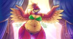 anthro beak belly belly_dancer belly_dancer_outfit camel_toe digestion fangs feathers female genital_outline green_eyes hair nipple_outline overweight overweight_female pussy_outline red_body red_feathers red_hair teeth vore cabezilla banjo-kazooie microsoft nintendo rareware kazooie avian bird breegull absurd_res hi_res