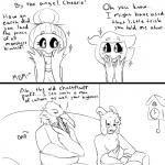 1:1 alternate_universe anthro asriel_dreemurr avian bird blush blush_stickers bodily_fluids boss_monster_(undertale) bovid caprine cheerie clock comic cuckoo_clock dialogue dreemurr_reborn english_text excited family father_(lore) female furniture haaru humor male mammal monochrome mother_(lore) multiple_images nervous parent_(lore) simple_background sitting smile sofa sweat text undertale undertale_(series) white_background