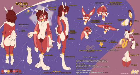 3_toes 5_fingers abstract_background accessory ambiguous_gender animal_genitalia ankle_tuft anthro antlers anus areola arm_tuft balls big_balls big_penis blush breasts butt butt_markings cheek_tuft chest_tuft clitoral_hood clitoris constellation cutaway description digitigrade dreadlocks elbow_tuft expression_cutaway eyewear facial_expressions facial_tuft feet fingerpads fingers floppy_ears fluffy fluffy_tail foreskin fur fur_markings genitals glans glasses gloves_(marking) glowing glowing_breasts glowing_genitalia hair hair_accessory hairpin hairy_vulva heart_(marking) hip_tuft horn huge_penis humanoid_genitalia humanoid_penis hyper_ears leg_markings leg_tuft lop_ears markings multicolored_body multicolored_fur nipples nude pawpads penis pink_tongue prehensile_penis pubes pupils red_body red_fur red_hair red_pupils retracted_foreskin ring_(marking) round_glasses sheath short_tail shoulder_tuft slim_anthro socks_(marking) solo stated_age tail tapering_penis text toes tongue tuft vulva white_antlers white_body white_fur y_anus yellow_anus yellow_areola yellow_blush yellow_glans yellow_nipples hojaastrale astrale_(hojaastrale) jackalope lagomorph mammal absurd_res english_text hi_res model_sheet nonbinary_(lore)