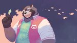 anthro brown_body brown_fur clothing fur humanoid_hands leaf male overweight overweight_anthro overweight_male shirt solo text topwear safero kuon_(cyanroll) canid canine mammal raccoon_dog tanuki 2020 absurd_res hi_res