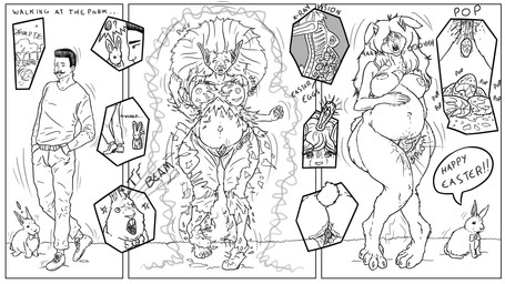 anthro border breast_growth breasts buckteeth clothing dialogue duo egg facial_hair female feral footwear gender_transformation genitals growth human_to_anthro male mtf_transformation mustache nipples open_mouth oviposition pregnant rapid_pregnancy shoes simple_background species_transformation standing surprised tail teeth text torn_clothing transformation vulva white_background white_border x-ray_view simsmaster human lagomorph leporid mammal rabbit 16:9 2020 digital_media_(artwork) english_text hi_res monochrome widescreen