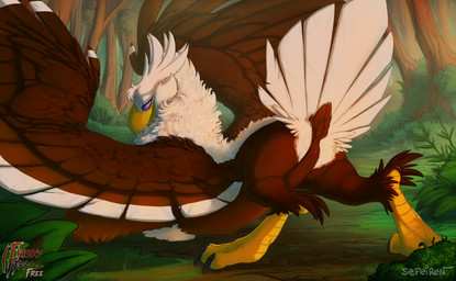 all_fours anus avian_feet beak brown_body brown_feathers brown_fur claws detailed_background digitigrade feathered_wings feathers feet female feral forest fur genitals grass hindpaw leaf looking_at_viewer looking_back nature nude outside paws plant presenting purple_eyes raised_tail solo spread_legs spreading tail tree vulva white_body white_fur wings conditional_dnp sefeiren frisky_ferals mythology thistle_(frisky_ferals) avian gryphon mythological_avian mythological_creature reverse_gryphon 2015 absurd_res hi_res