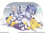 4:3 :q anthro anthro_on_feral bandai_namco bestiality blush breasts canid canine digimon digimon_(species) duo female feral garurumon hi_res interspecies levinsig_(artist) licking licking_lips mammal on_top pinned renamon tongue tongue_out trpcafterdark