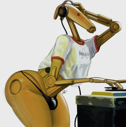 3_fingers big_butt bulge butt cable clothing crop_top disc_jockey dj_battle_driod dj_table electronics fingers headgear headphones headset machine male not_furry shirt simple_background solo standing thick_thighs thong topwear underwear white_background brouva star_wars b1_battle_droid battle_droid humanoid robot robot_humanoid 2025 digital_drawing_(artwork) digital_media_(artwork)