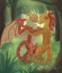 ambiguous_gender anthro duo flower forest forest_background fur grass horn mane nature nature_background plant tail tree white_horn manaaa mythology iro_(duul) mana_(manaaa) dragon furred_dragon furred_scalie mythological_creature mythological_scalie scalie hi_res