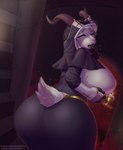 anthro big_breasts big_butt black_clothing breasts brown_horn butt candle clothed clothed_anthro clothed_female clothing eyes_closed female fire fur horn huge_breasts huge_butt looking_at_viewer looking_back looking_back_at_viewer nun nun_outfit solo stairs tail text white_body white_fur wide_hips greedyorb bovid caprine goat mammal 2024 absurd_res hi_res url