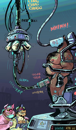 anthro anthro_on_anthro balls beard bodily_fluids body_hair bound chest_hair cum cum_collecting cumshot cybernetics ejaculation erection eyewear facial_hair facial_piercing feeding_tube genital_fluids genitals glasses gold_(metal) gold_jewelry gold_necklace group hairy jewelry machine male male/male medical_instrument milking_machine muscular muscular_male muscular_sub mustache necklace nipple_piercing nipple_ring nipples nose_piercing nose_ring nude pecs penile penis penis_milking penis_milking_machine piercing pubes restrained ring ring_piercing scientific_instrument sensory_deprivation sex_slave shoulder_hair slave smile sound_effects submissive submissive_male text trio dramamine canid canine canis cyborg domestic_dog domestic_pig equid equine horse mammal robot suid suine sus_(pig) 2021 english_text hi_res spanish_text story story_in_description